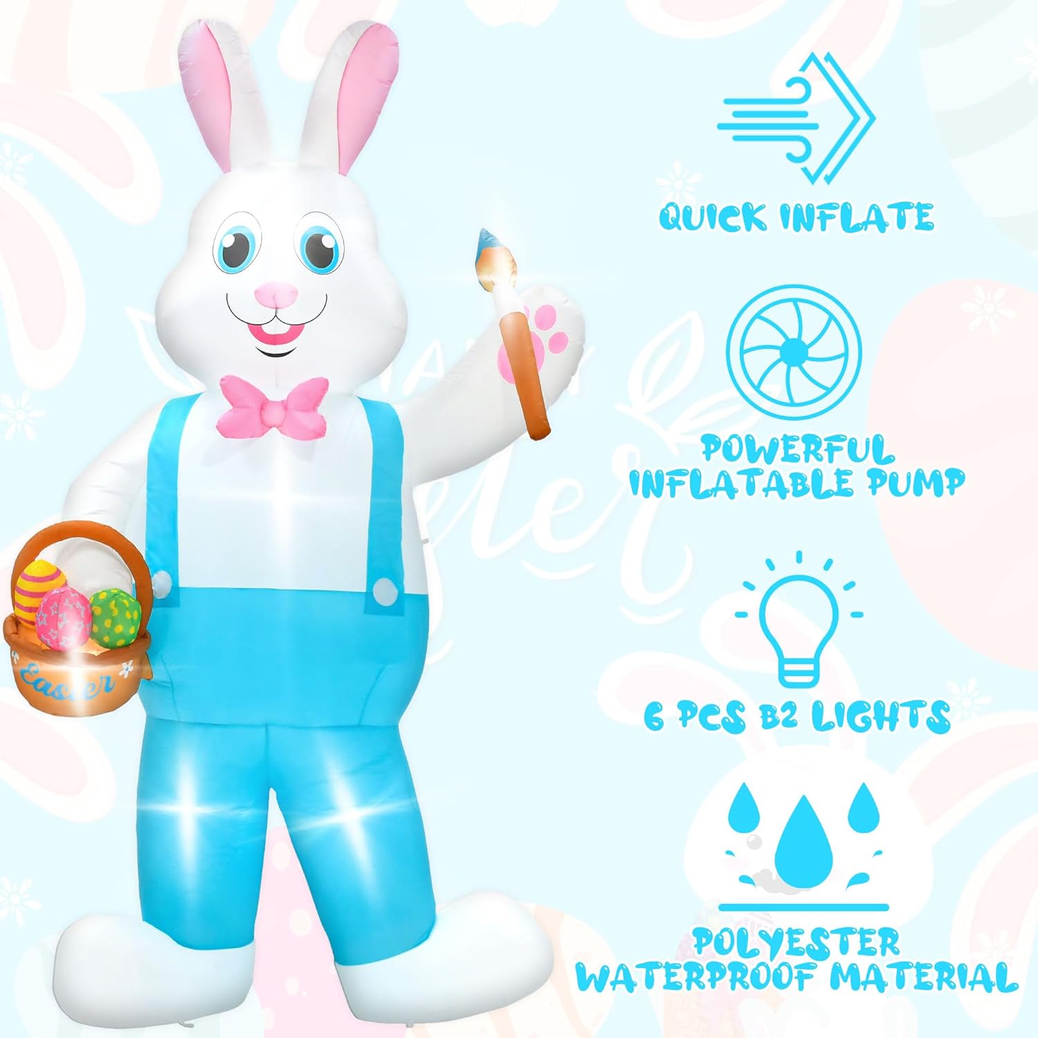 12FT Easter Inflatables Decorations, Huge Bunny Inflatable Outdoor, Lighted Blow Up Standing Easter Rabbit Holding Colorful Eggs Basket for Spring Holiday Yard Lawn Patio Party Decor