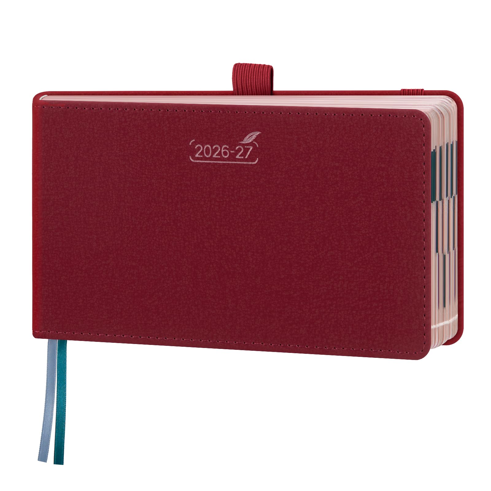BEZEND Pocket Diary 2026-2027 Landscape Week to View (Jul 26-Dec 27) Slim 9.5 x 16.8 cm. Appointment Diary with Hourly Timeslots & Gilded Edges, Work Home Women, PU Leather Hardback, Burgundy