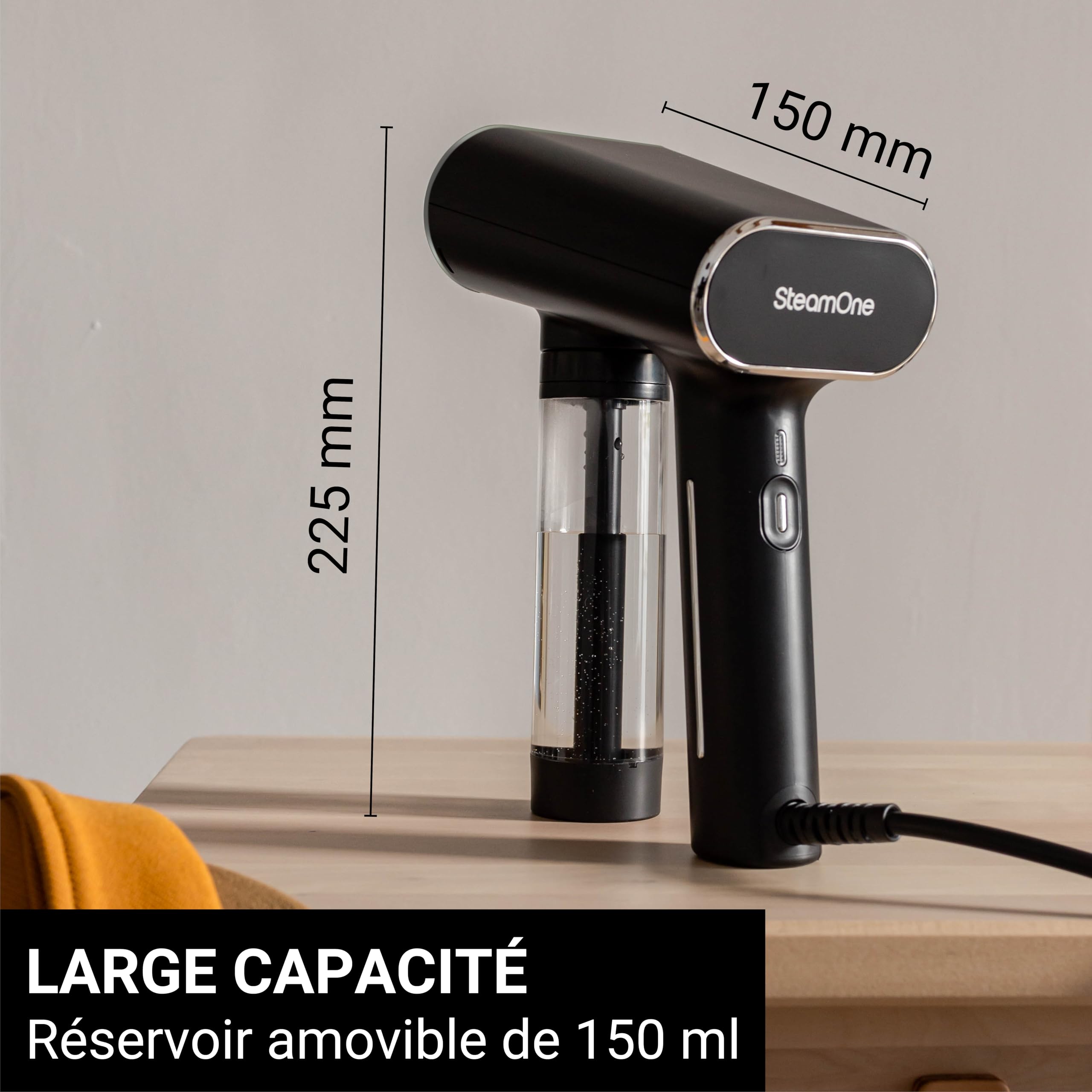 SteamOne Karl 2 Steamer Défroisseur Portatif Noir 2000W - 150ml | Steamer Portatif Karl 2, 2000W, Réservoir 150ml, Plaque Céramique, Prêt en 30s, 2 Modes, EUNS150BV2