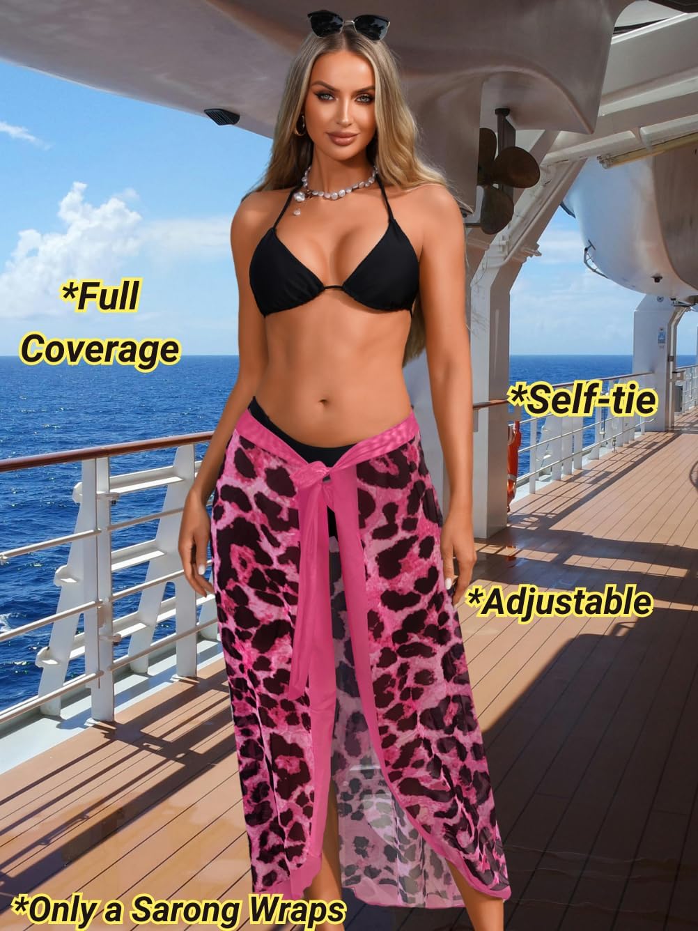 ChiaoLezhee Print Cover Up Skirt, Sarong Wraps For Women, Beach Vacation Outfits, Fits sizes 0-16, Sexy Pareo High Slit Pool