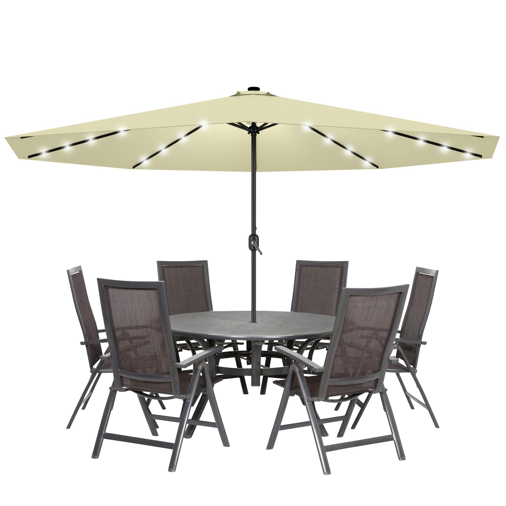 Froadp 350cm Ombrellone da Giardino con Manico Parasole in Alluminio Direzione di Inclinazione Regolabile Ombrello Ottagonale da Esterno Pieghevole per Balcone Terrazzo Spiaggia (Beige con LED)