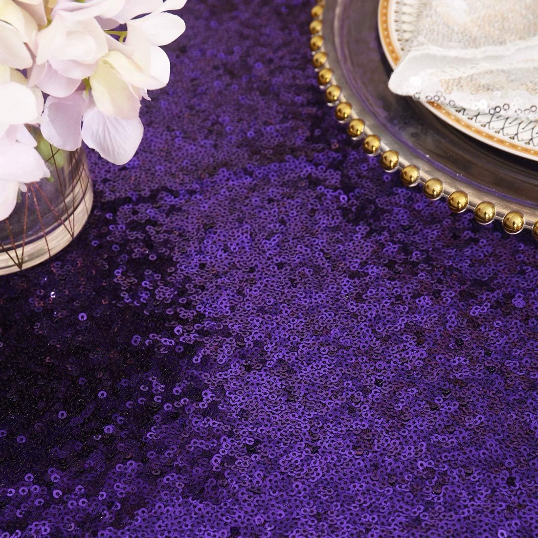 Eternal Beauty Purple Halloween Sequin Tablecloth 90 x 132-Inch Sparkly Overlay Rectangle Glitter Table Cover for Wedding Party Birthday Decoration