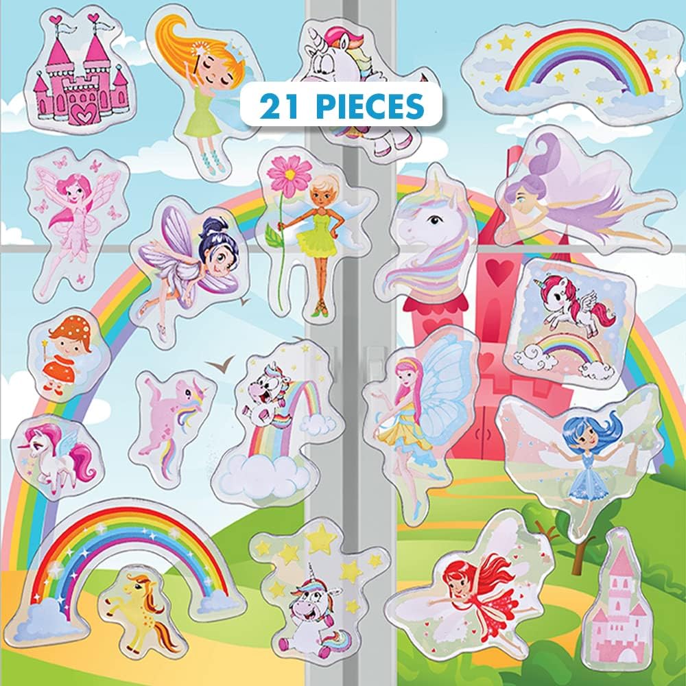 Unicorns, Rainbows and Fairies Gel Window Clings for Kids