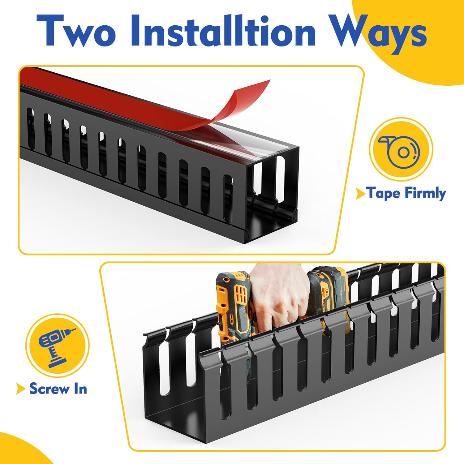 Open Slot Wiring Raceway Cable Duct, 123in Cable Management Channel Cord Track,Desk Wire Channel, Under Desk Cable Management to Hide Cables, Wires for Computers (Black, 1.97" Hx1.97"W, 15.4''L(8 Pc))