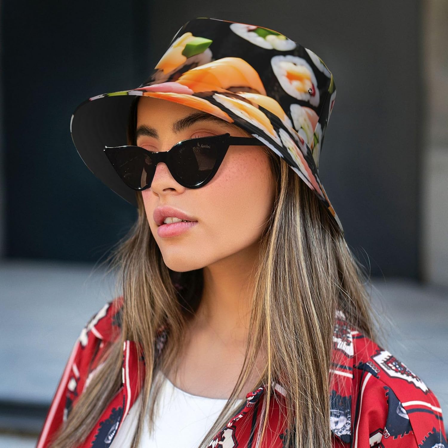 Sushi Print Sun Hat Outdoor Fisherman Cap Summer Bucket Hat Beach for Men Women Black