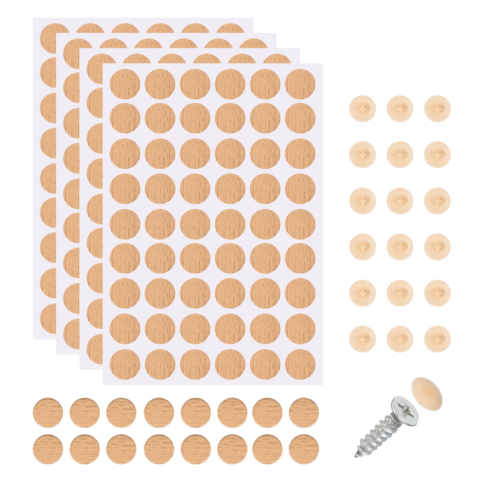 sourcing map 216Pcs Screw Hole Stickers and 200Pcs Screw Cover Caps, 12x3.5mm Dustproof Cap Hole Cover Sticker Set ABS Phillips Screws Head for Furniture Cabinet Wardrobe, Pale Yellow