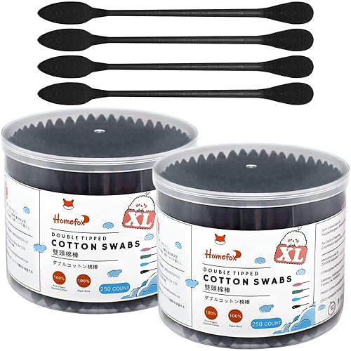 Miniatura 1 de HOMEFOX Hisopos de algodón negro XL de precisión puntiaguda, 500 unidades extra grandes y gruesos, bastoncillos de algodón orgánico puntiagudos para