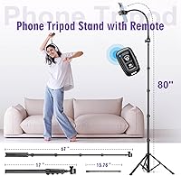Vista 6 de Trípode para teléfono de 80 pulgadas, trípode selfie para celular, trípodes de aluminio para video, foto, vlog, trípodes de viaje con soporte