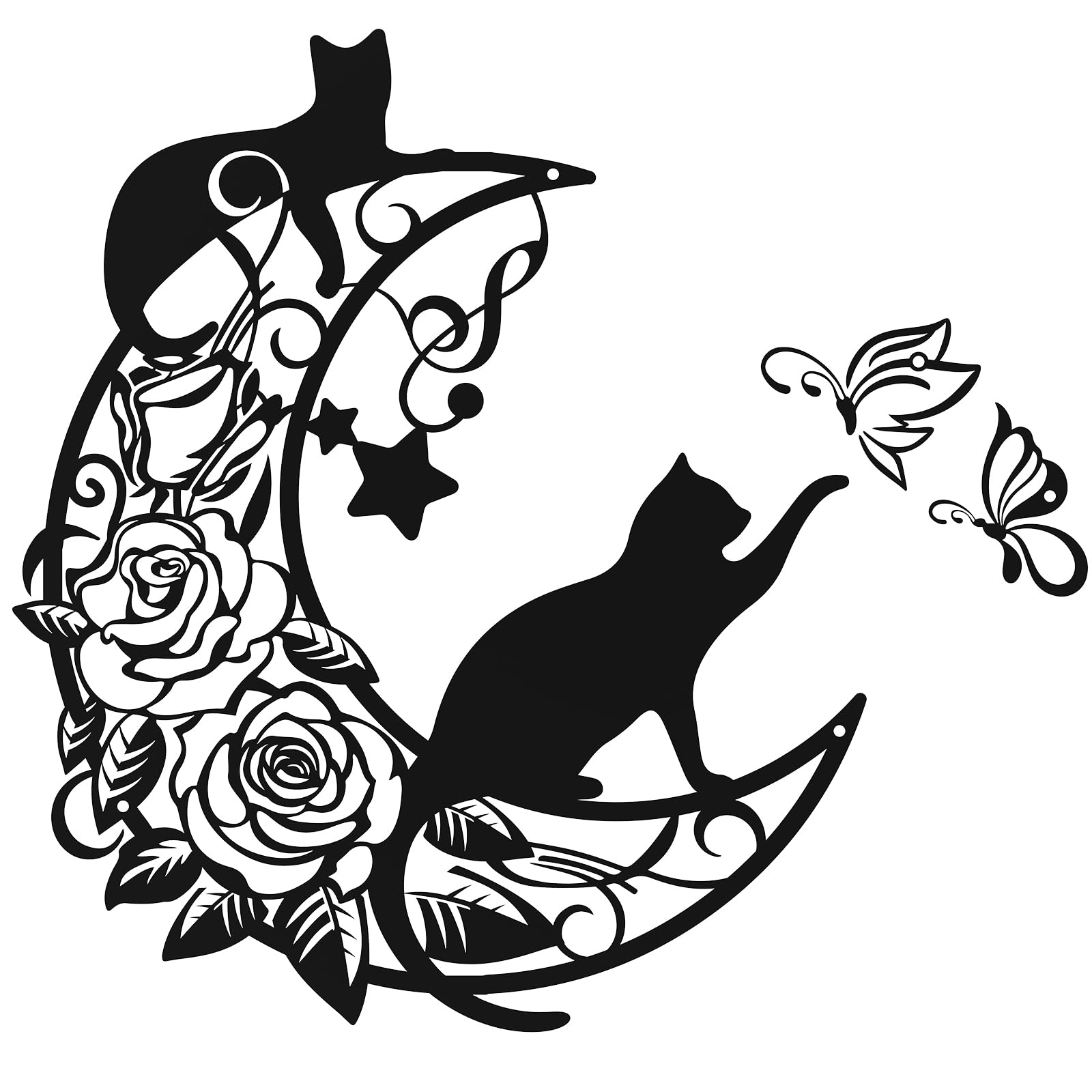 Hamduker Quadro Su Tela Con Gatto Nero In Ninfee | 40,6x50,8 Cm Con Cornice In Plastica E Plexiglass | Decorazione Parete Per Casa