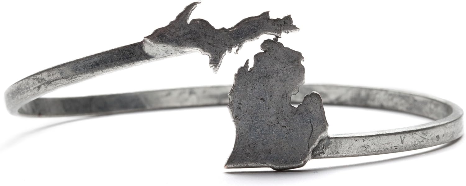 Stone Armory Antique Silver Plated Brass Michigan Wrap Bracelet For Women | State Of Michigan Jewelry | Michigan Adjustable Wrap Bracelet | Perfect Upper Peninsula Michigan Gift