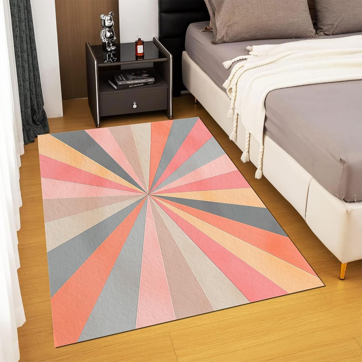 Washable Non-Shed Rugs 4 x 6 ft, Abstract Style Throw Rugs for Bedroom Non Slip, Soft Colorful Light Geometric Lines Bathroom Mat, Entryway Rug Indoor Floor Chair Carpet for Living Room Coffee Table