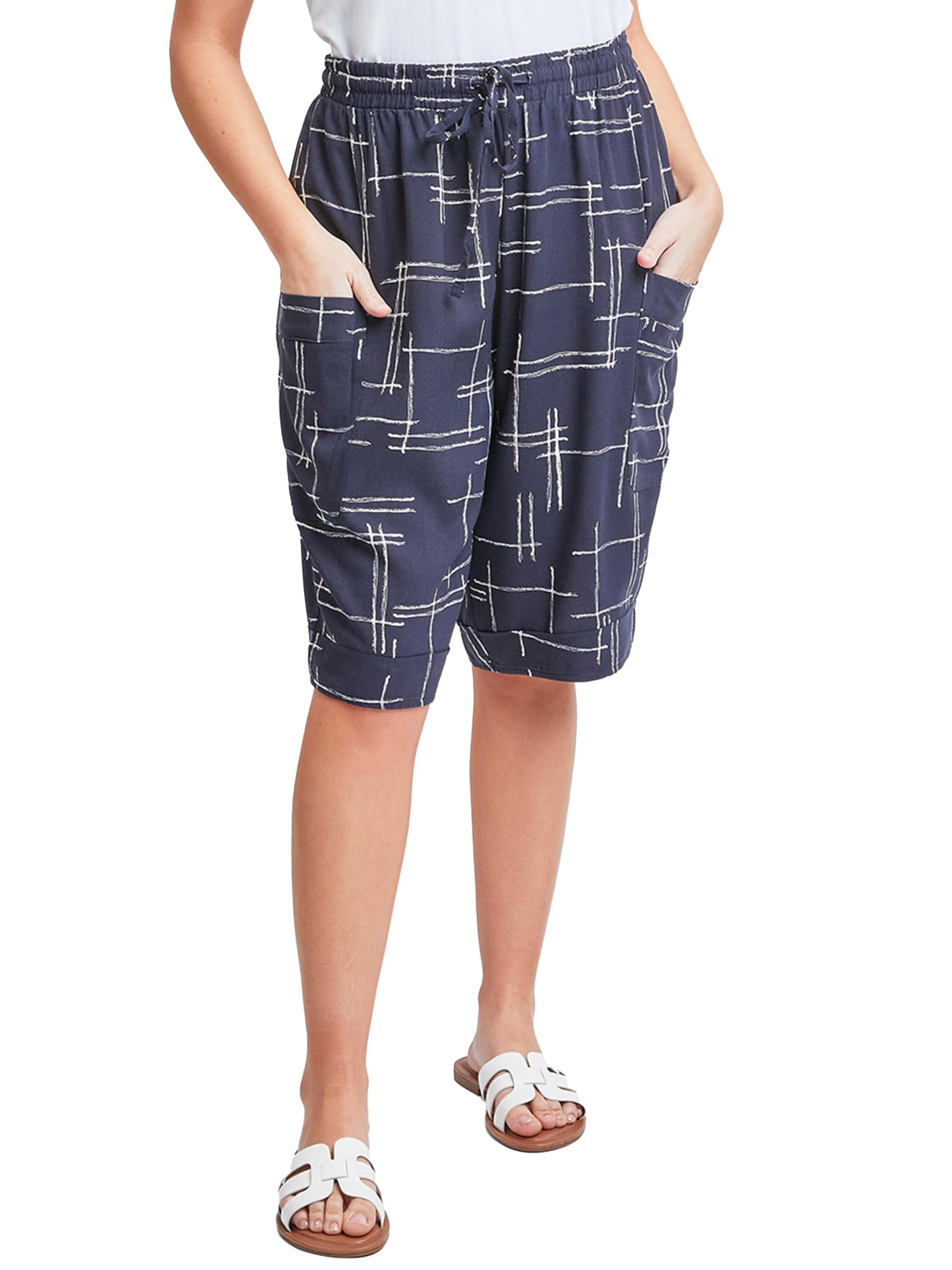 Royalty For Me Womens Women's Elastic Waist Bermuda with Patch Pockets