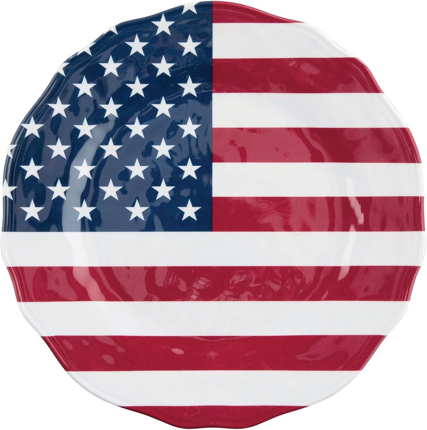 UP UPware American Flag Melamine Salad Plate Set, Flower Shaped Plates for Risotto, Pasta, and Salad, BPA-Free, Dishwasher Safe, Patriotic Colors, 8.75 Inch, Set of 6