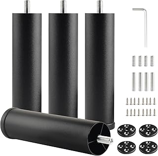 Metal Cylinder Legs for Furniture Set of 4 Pack Black 6 Inch Bed Support Legs Replacement M8 Screw in Table Legs Cabinet Foot Risers Couch Feet Extensions