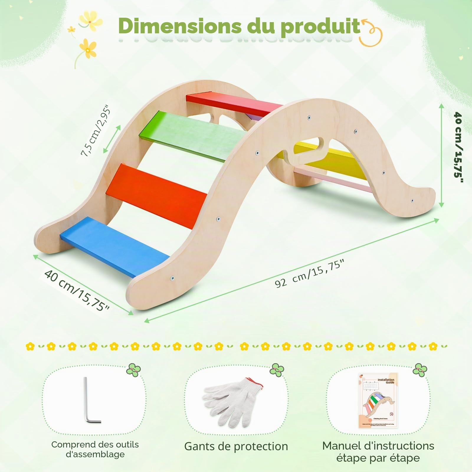 Jouets d'escalade pour Tout-Petits, Cadre d'escalade Pliable pour Enfants, équipement de Jeu Montessori pour Tout-Petits (Arc-en-Ciel)
