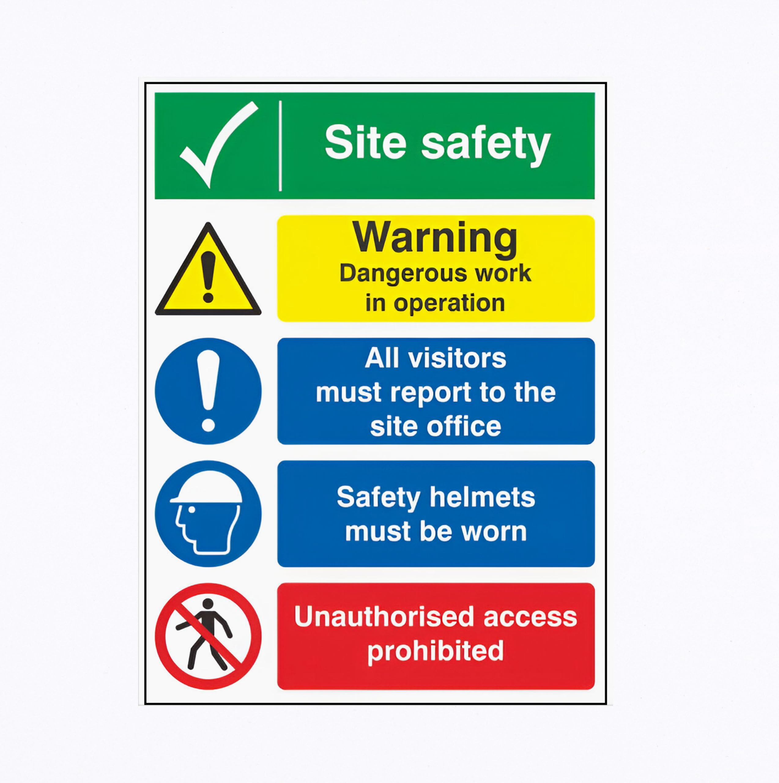Señales de seguridad para áreas de construcción - 600 mm x 400 mm - Señales de seguridad y salud, señales de advertencia con instrucciones claras - Metal de aluminio de 3 mm (verde negro, 800 mm x 600