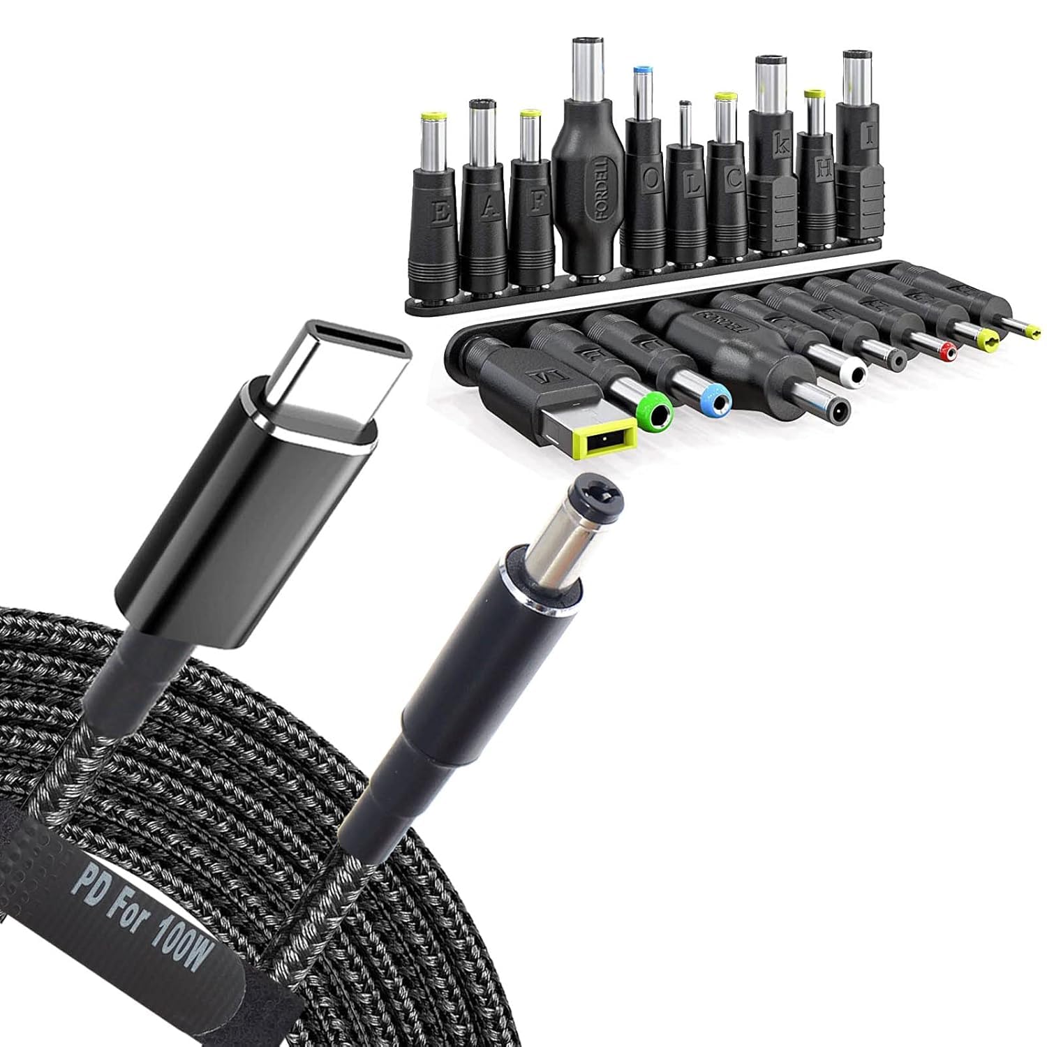 USB C to DC Adapter 19 Set Power Plug Kit, Universal Charger Supply Cable with Braided PD Cord & 5.5x2.1mm Barrel Jack for MSI, Acer, Asus, Lenovo, Dell, HP Laptop Charging