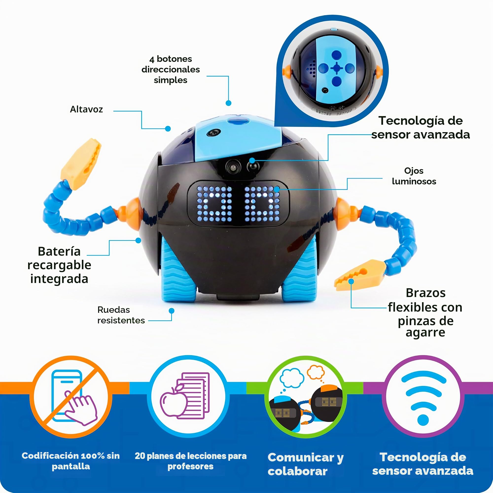 Learning Resources Cooper Robot Stem Set de Aula LER3118, A Partir de 5 Años, Programación Sin Pantalla, Colaboración Escolar, Incluye 4 Robots