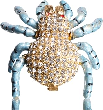 Waltz&F Diamond Spider Hinged Trinket Box Bejeweled Hand-Painted Ring Holder Animal Collectible Figurine Decoration