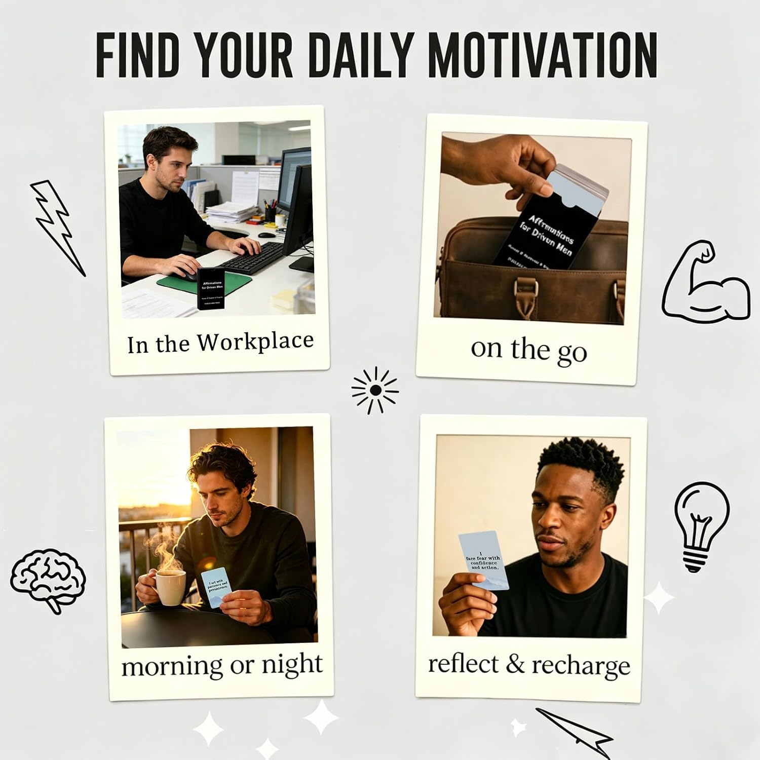55 Daily Affirmation Cards for Men - Positive Mindset Deck, Gifts for Him