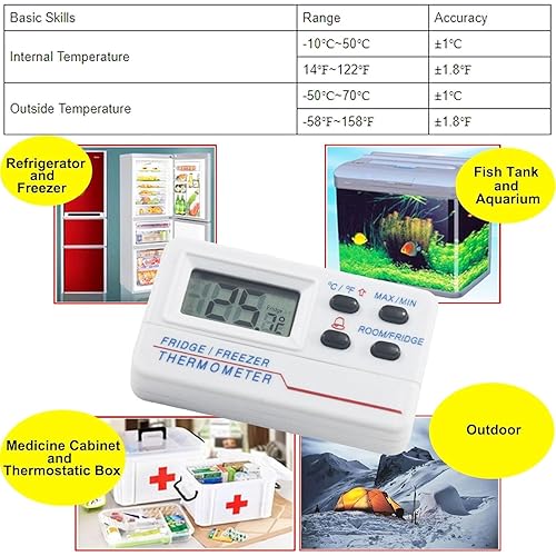 Miniatura 5 de Termómetro digital para refrigerador, de -58.0 F a 158.0 F, termómetro digital para nevera, congelador, alarma de advertencia de temperatura,