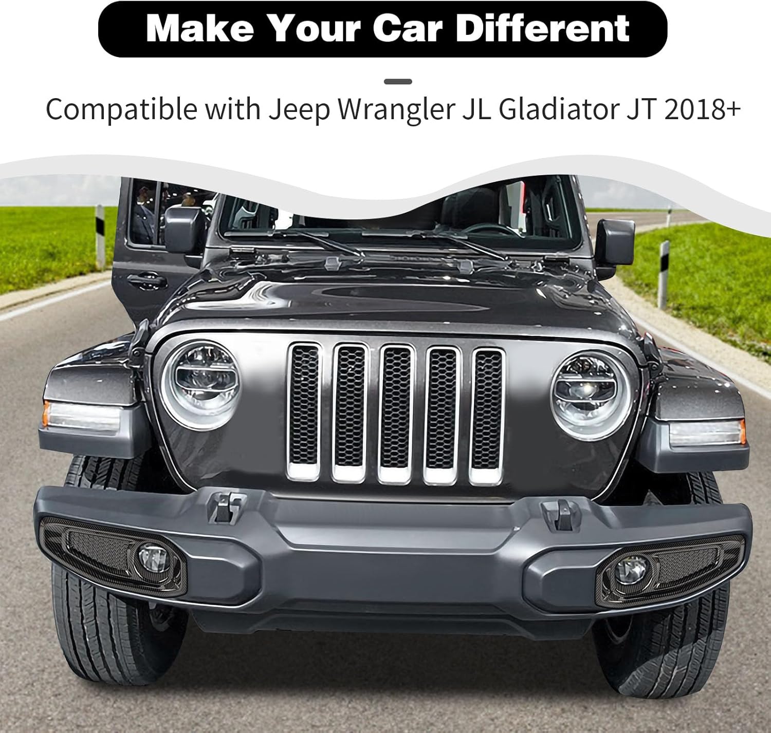 for JL/JT Front Fog Lights Cover Trim Accessories Compatible with Jeep Wrangler JL Gladiator JT Trim Accessories 2018-2022(ABS,2pcs/set) (Carbon Fiber B)