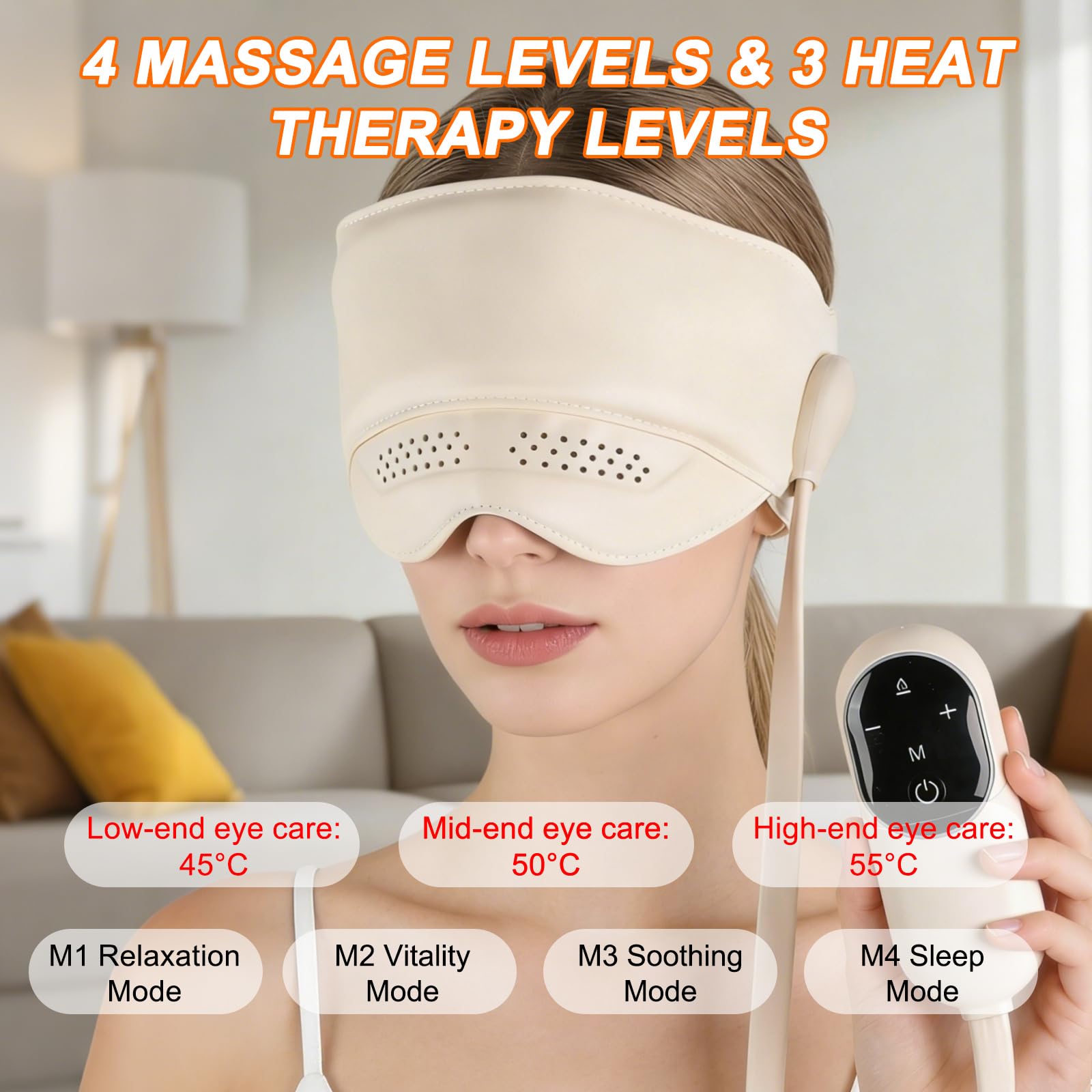 Masajeador de cabeza, cuero cabelludo, masajeador de ojos, gorro eléctrico de alivio de migraña con compresión y masajeador de ojos con calor, 4 modos de presión de aire, 3 niveles de calefacción