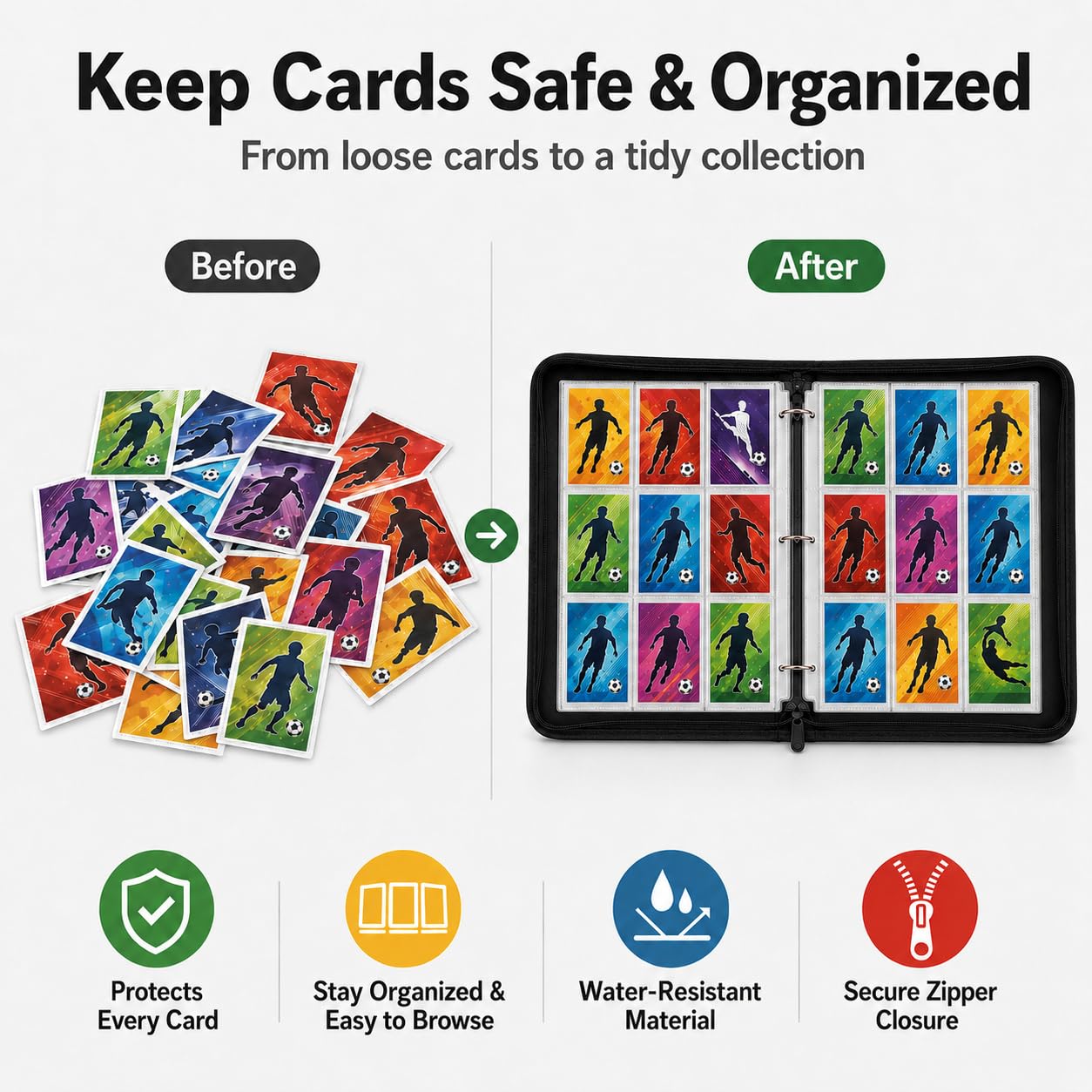 HBK Classeur de cartes de football à 9 poches en cuir synthétique avec 50 pochettes pour cartes de sport, cadeau pour collectionneurs de cartes de sport (900 poches)