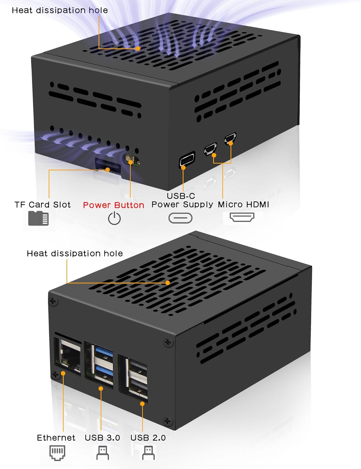 Geekworm X1012 PCIe to M.2 HAT Key-M NVMe SSD and POE Shield+Metal Case P579+Active Cooler H505 for Raspberry Pi 5