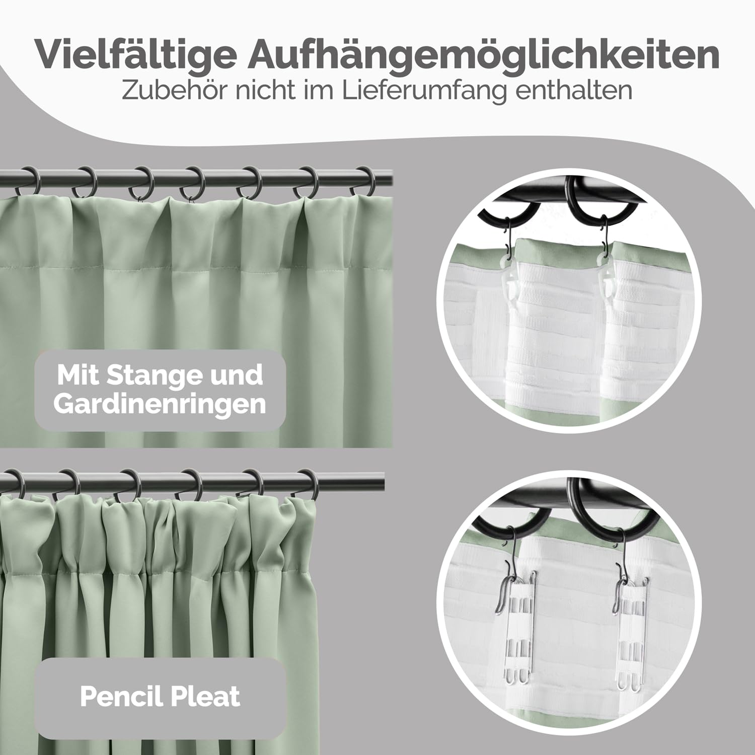 Blumtal Verdunklungsvorhänge Kräuselband 175x140 cm im 2er Set - Oeko-TEX zertifizierte Vorhänge Blickdicht - Verdunklungsvorhang - waschbare Vorhänge mit Kräuselband für Schiene in Grün