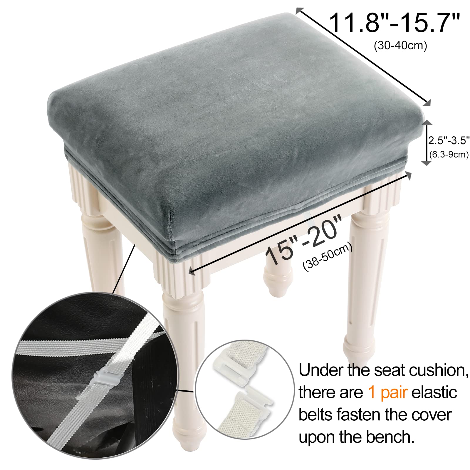 Housse Tabouret Coiffeuse SINOSSO Velours - 38-49cm X 30cm Lavable XS Bleu Marine