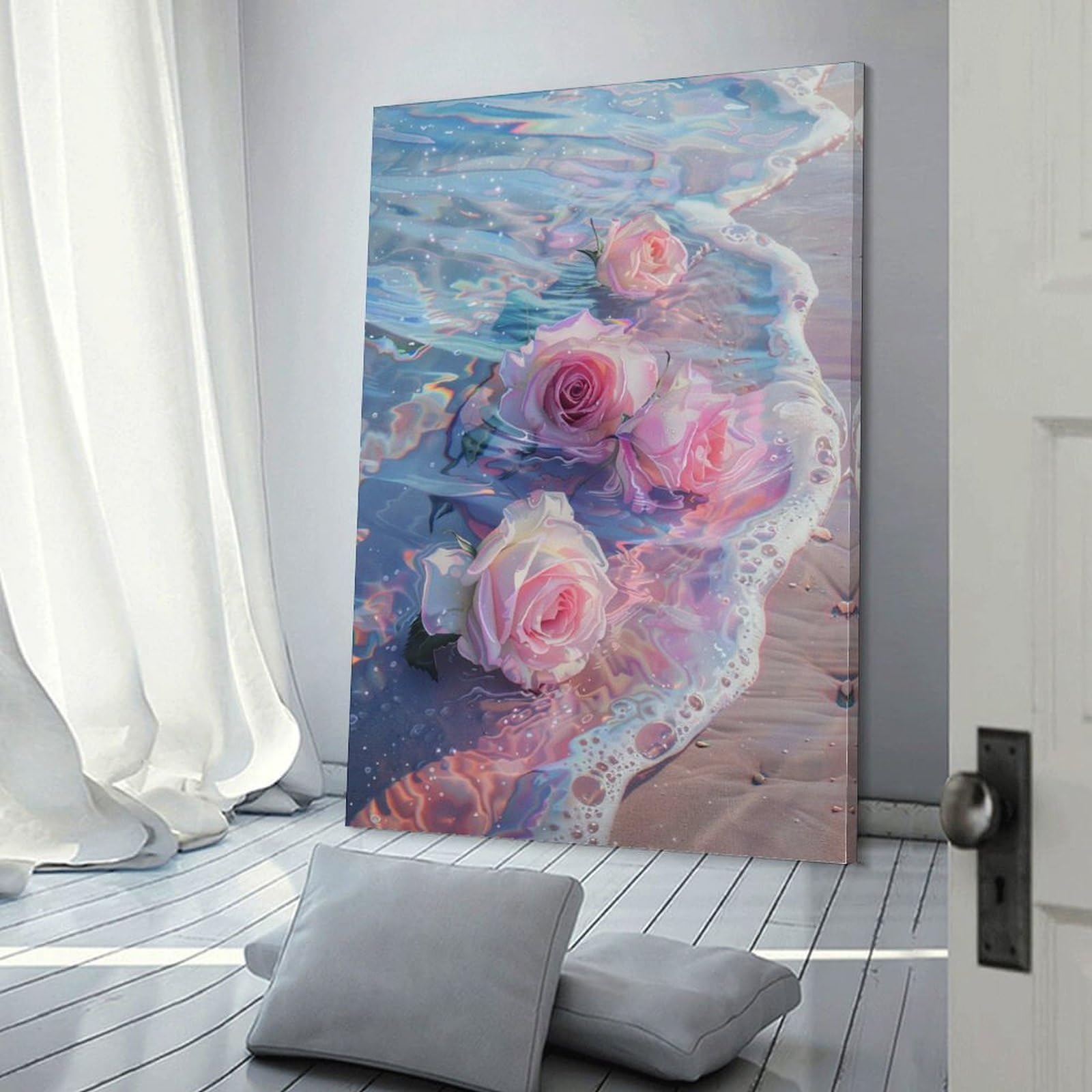 Amazon.co.jp: 絵画 海に浮かぶ美しいピンクのバラインテリア