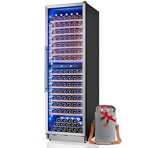 Wine Fridge 24 Inch-177 Bottle Wine Cooler Dual Zone Freestanding/Built-In