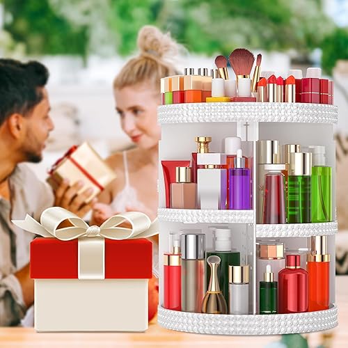 Vista 57 de Awenia Organizador de maquillaje giratorio de 360 grados, almacenamiento ajustable de maquillaje, 7 bandejas de gran capacidad, unidad