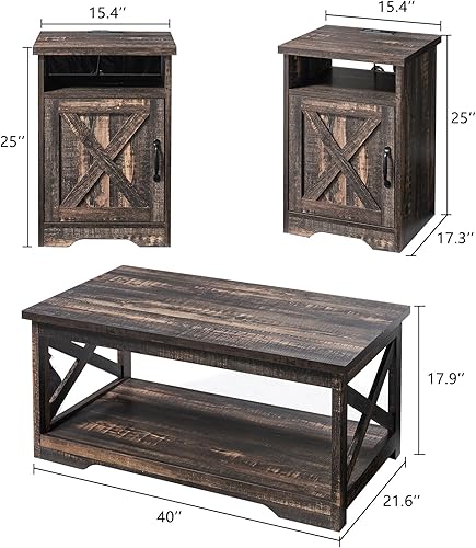 Miniatura 2 de AMERLIFE El juego de mesa de granja de 3 piezas incluye mesa auxiliar y dos mesas auxiliares, mesa auxiliar con estación de carga y puertos USB,