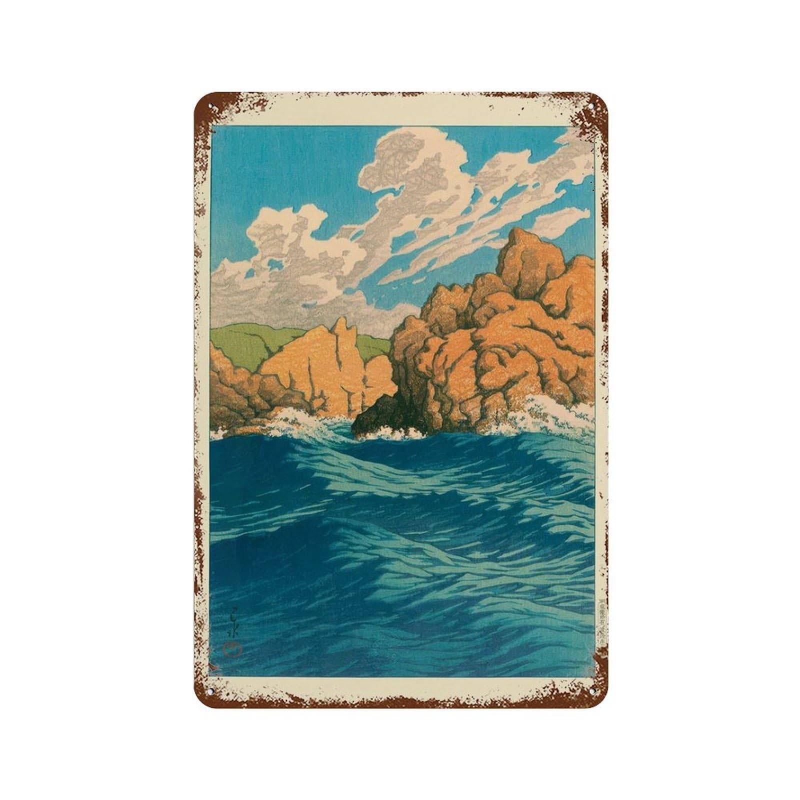 xiaoxiaoshen Japanese Ocean Woodblock Kawase Hasui Illustration Wall Decor Art Metal Tin Poster Modern Home Decor Art Home Bar Shop Decorations Vintage Sign 30x20cm