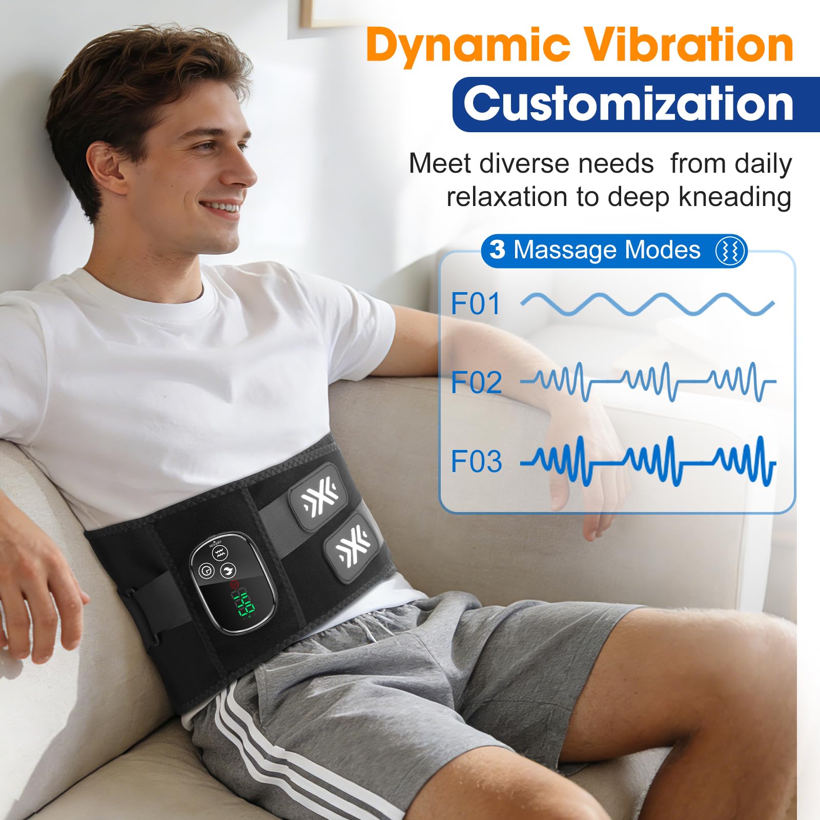 Wärmegürtel Rücken Heizkissen mit Abschaltautomatik mit 5000mAh | Rückenwärmer Massagegerät Kabellos mit 3 Vibrations, 5 Heats 3 Timer, Rückenstützgürtel Massage, Geschenke für Vater Mutter