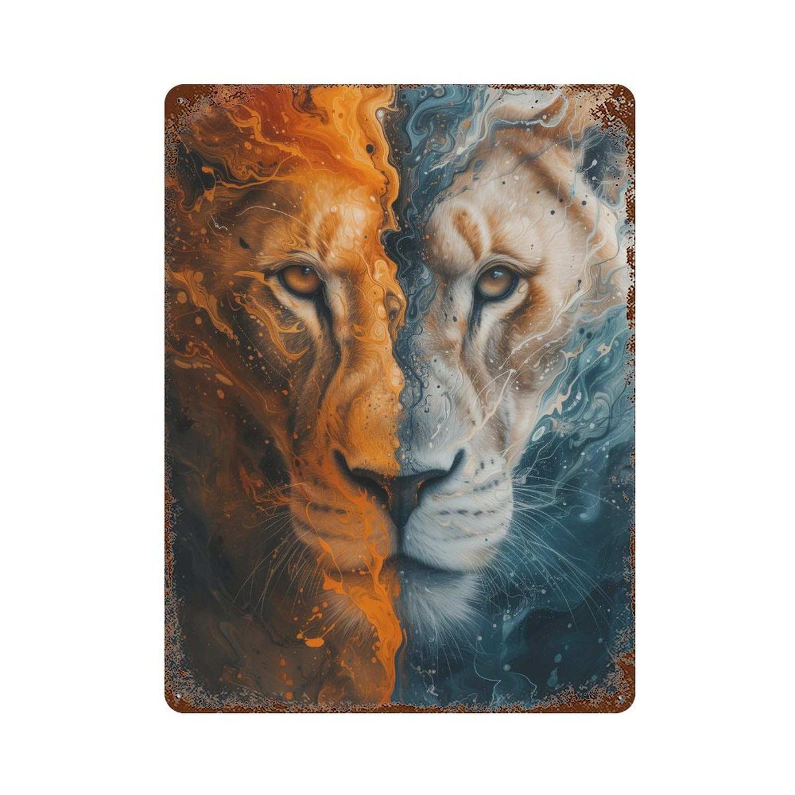 Decorative Tin Sign with Abstract Lion Face Artwork Design 15.7"x11.8", for Basement, Hobby Room And Garage Decor, Farmhouse Wall Decor