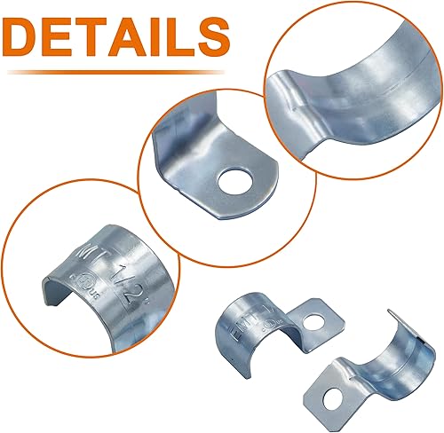 Miniatura 21 de ISPINNER 25pcs 1/2 pulgada Zinc plateado acero EMT Pipe Straps U soporte con 2 agujeros para conducto EMT, fijación de tuberías, tubo de tensión