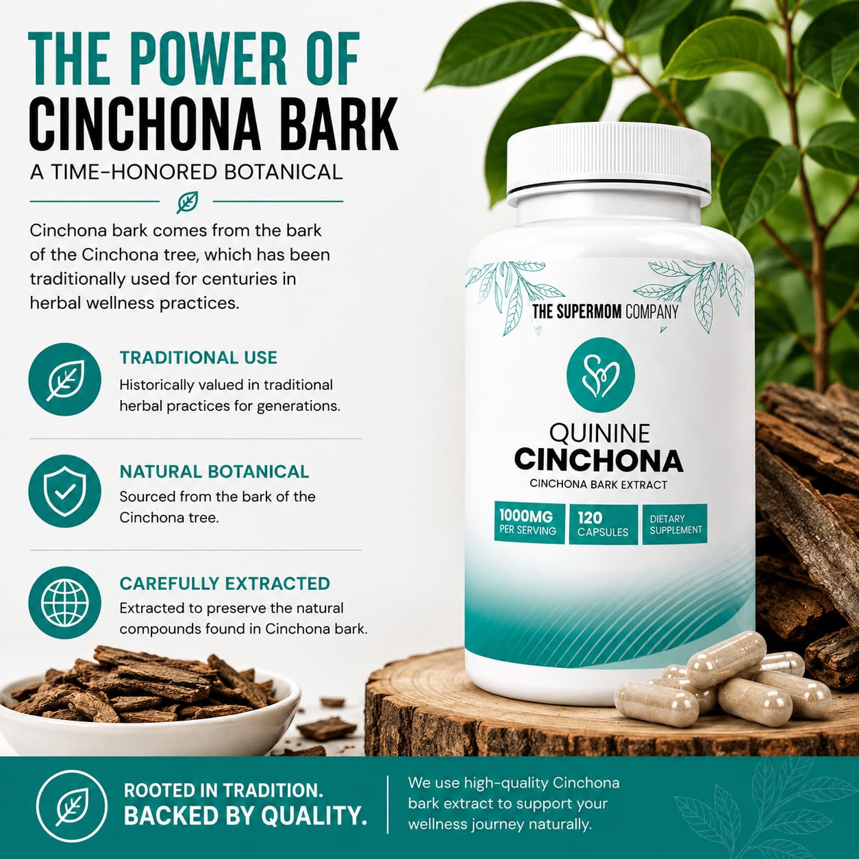 Quinine Cinchona Bark Extract 1000 mg – Herbal Supplement for Muscle & Leg Cramp Relief, Digestive Support & Immune Health – 120 Capsules, Non-GMO, Made in USA — Amazon image 6