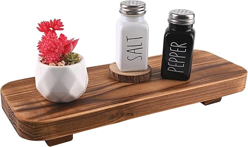 Halomoon Bandeja decorativa de madera para pedestal con pedestal de madera de granja, para decoración rústica del hogar y la cocina (marrón-12 x 5 x