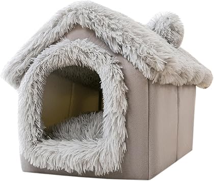 Enclosed Dog Bed, Soft and Warm Plush Dog Bed with Cover Cave Removable and Washable House Type Tent Huts for Indoor Pets M 15.8x13.8x15