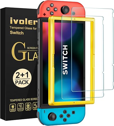 ivoler Protector de pantalla de vidrio templado para Nintendo Switch, protector de pantalla de filtro de pantalla de luz azul con marco de