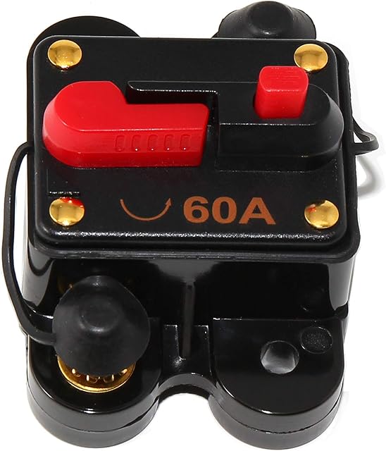 RED WOLF 60 amp Car Circuit Breaker Fuse Holder for Stereo Audio Car Marine DC 12V-48V 60A Inline Circuit Breaker with Manual Reset Inverter