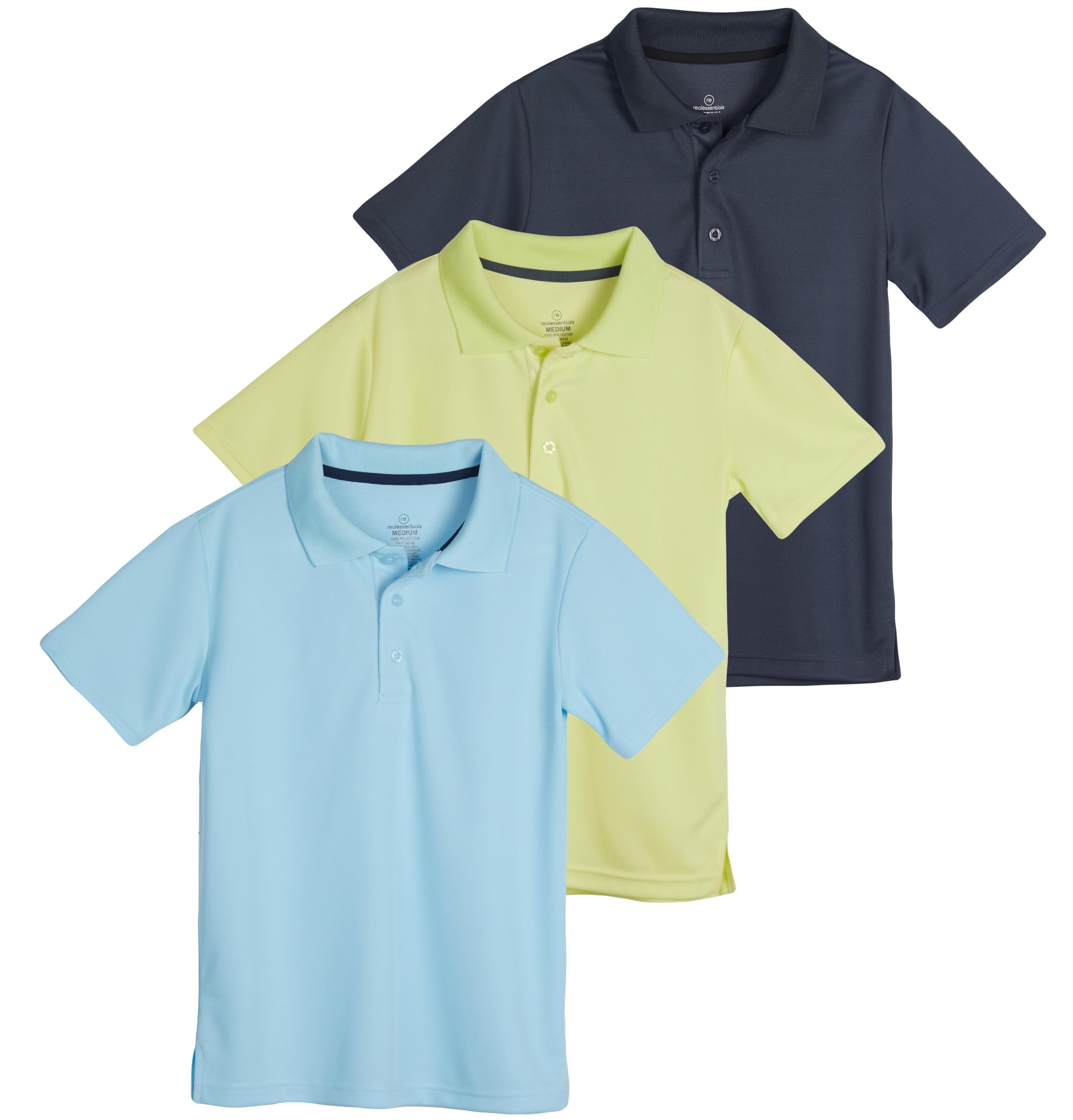 Real Essentials3 Pack: Boy's Short Sleeve Polo Shirt - School Uniform Active Performance Golf (Ages 4-16)