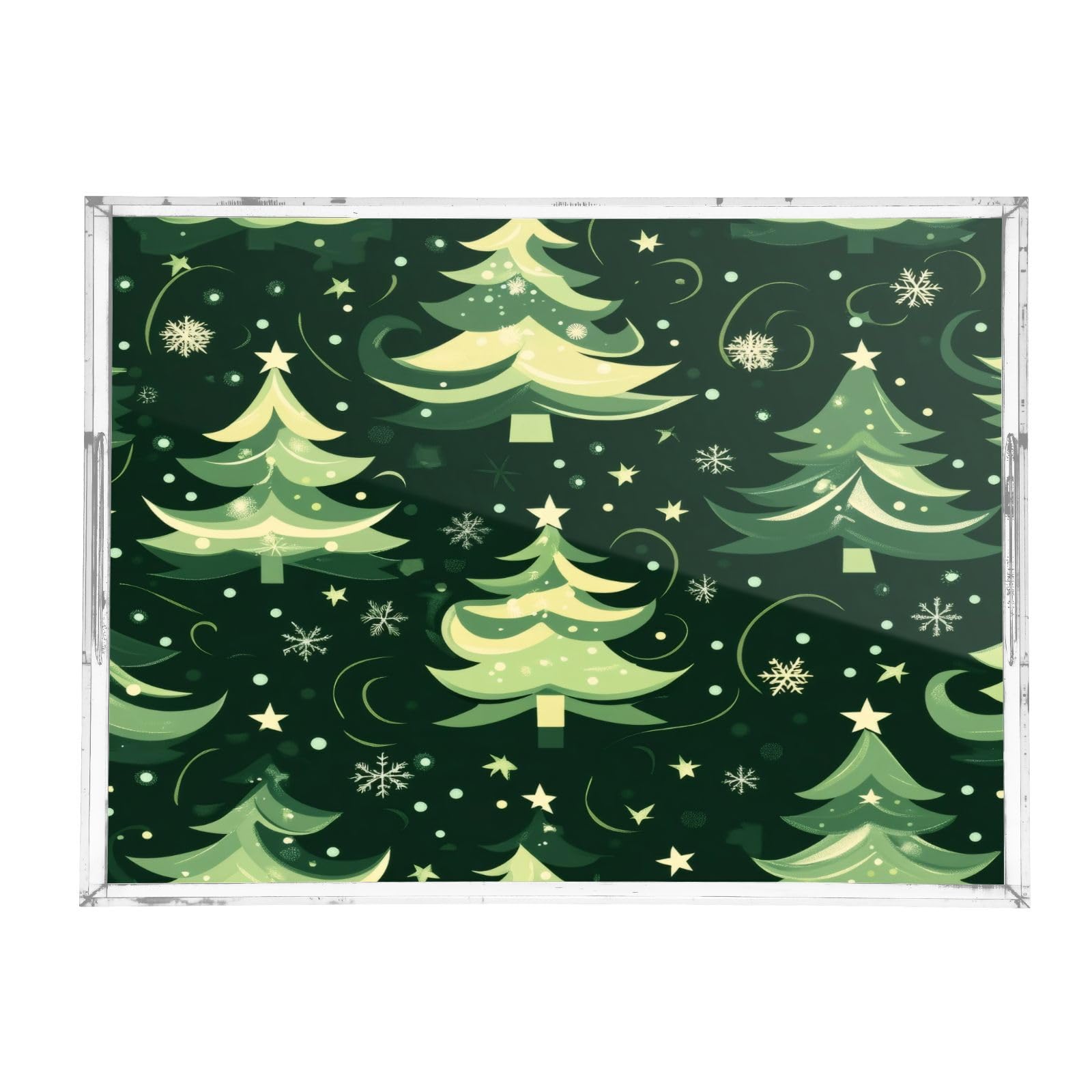 Msyxl Green Tree Serving Tray for Coffee Table, Decorative Acrylic Tray Green Tree Tray with with Handles for Breakfast, Ottoman, Countertop, 12x16 in