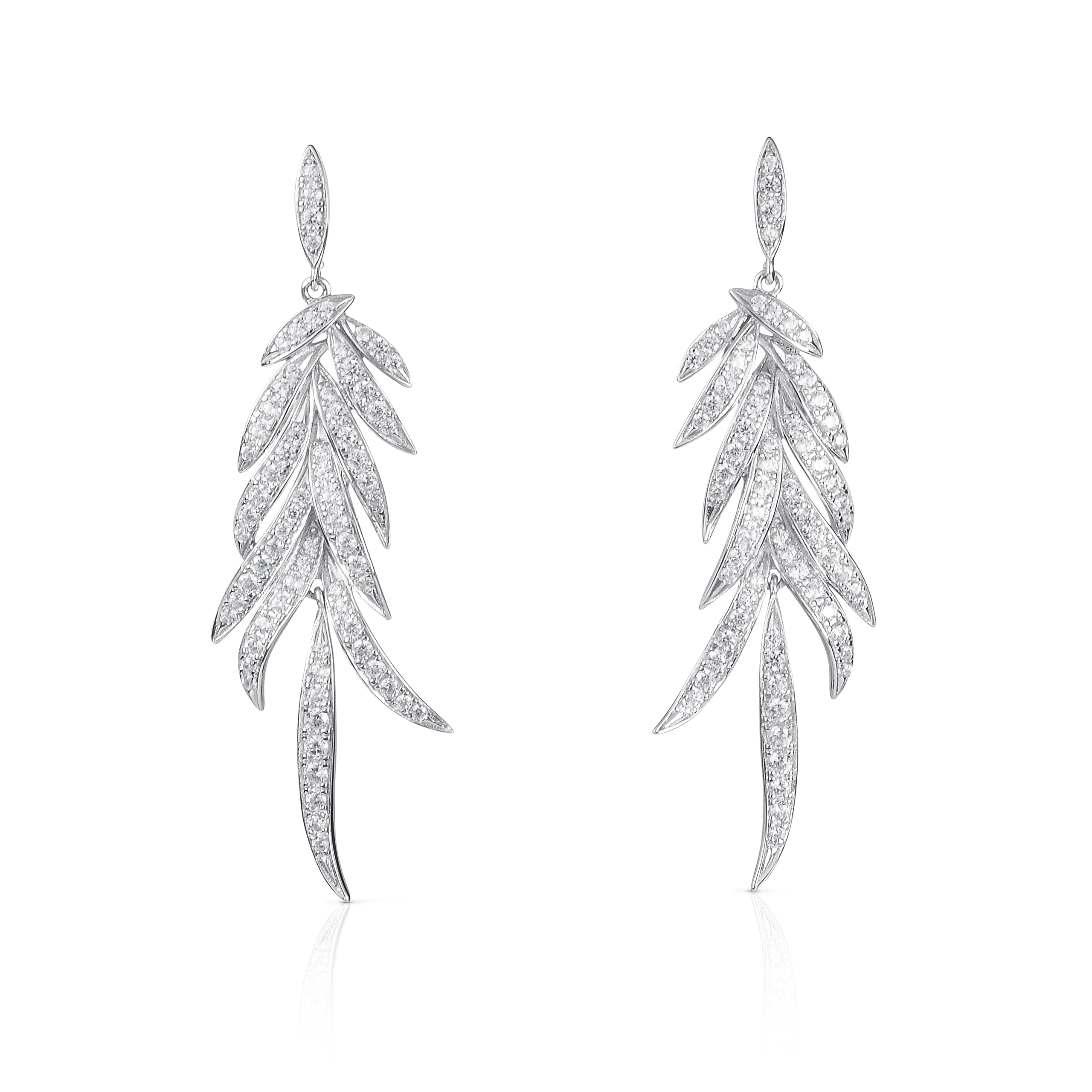 namana Lange Ohrringe aus 925 Sterlingsilber für Damen und Mädchen baumelndes Blattmuster mit Zirkonia-Steinen, lange Ohrringe für Frauen aus 925 Sterling-Silber mit Geschenkbox