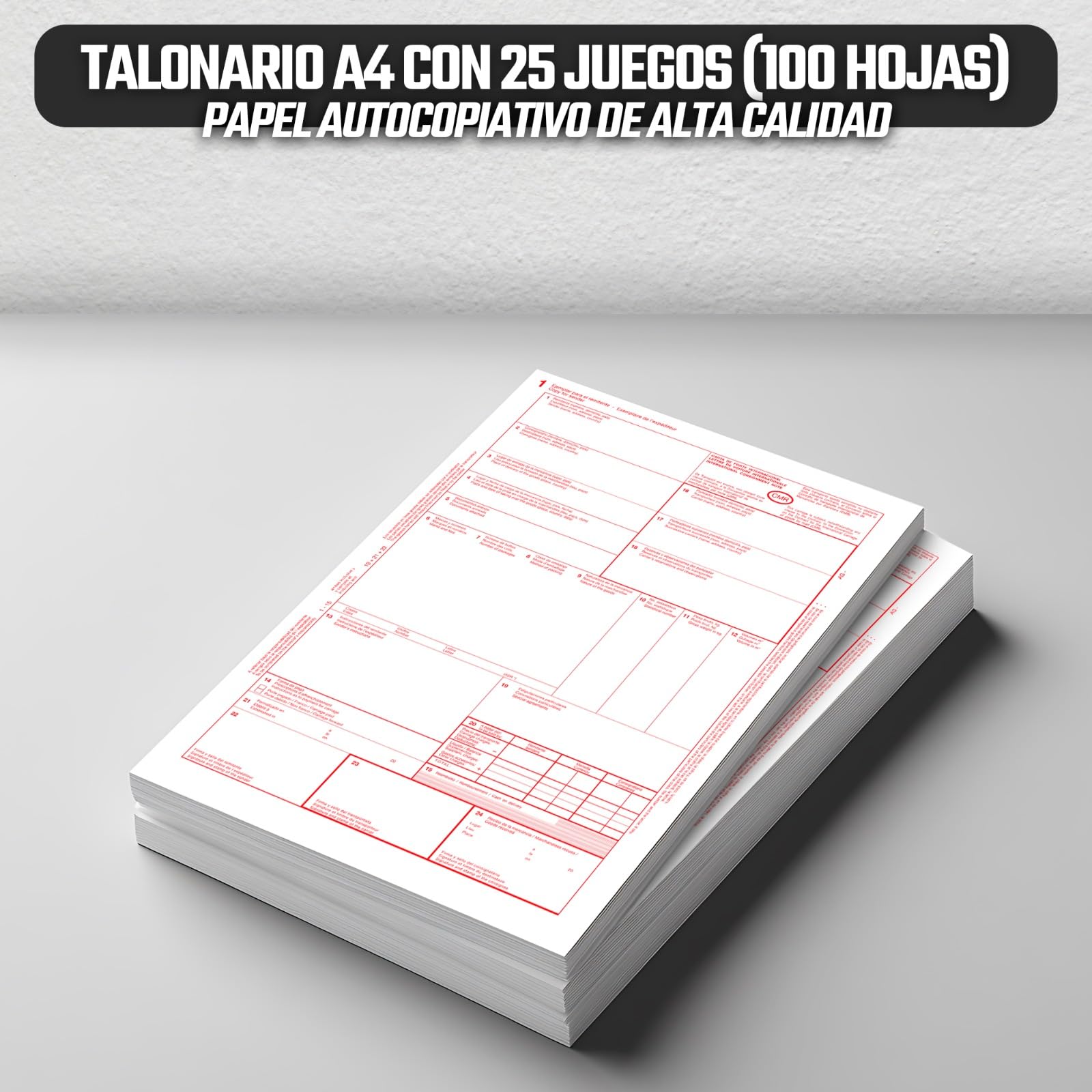 Pack 10 Talonarios CMR Autocopiativos - Transporte Internacional - 4 Copias Numeradas - 25 Juegos Numerados - Cumple con Normativa CMR Internacional (10)