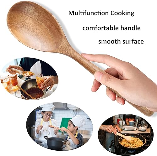 Miniatura 6 de 2 cucharas de madera de acacia para cocinar, cucharas de cocina de acabado liso de 12 pulgadas, cucharas de madera de agarre cómodo para cocinar,