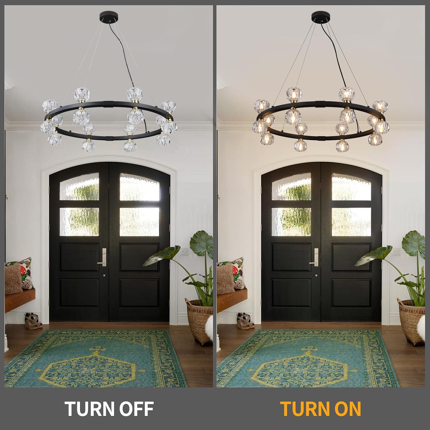MEIXISUE Modern Crystal Chandelier,16 Lights Black Farmhouse Wagon Wheel Chandelier Light Fixtures for Dining Room Foyer Living Room Kitchen UL Listed Dia 31.1"
